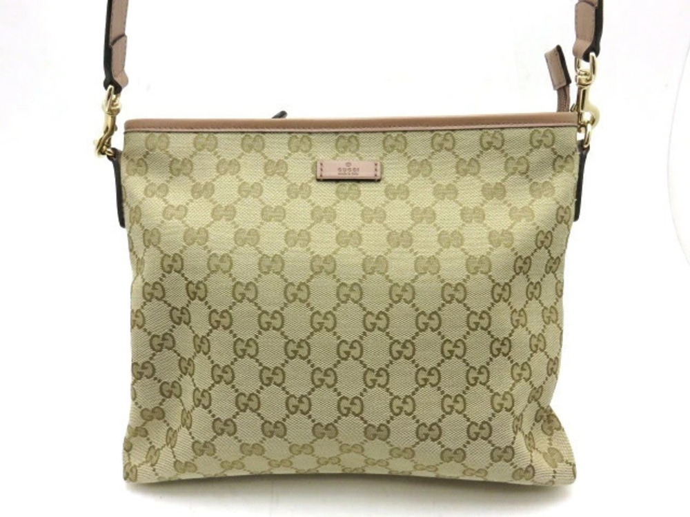 Gucci Shoulder Bag GG Canvas Calfskin Beige Cream Pink